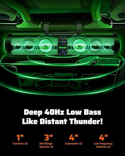 Ehaho Rumble-X Series ATV/UTV Sound Bar - 28" - 8 speakers - black (model: mt4321) image 3