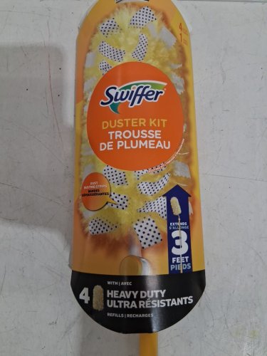 SWIFFER DUSTERS HEAVY DUTY 3FT EXTENDABLE HANDLE STARTER KIT FOR MULTI SURFACE CLEANING with 4PK of DUSTERS - yellow image 3