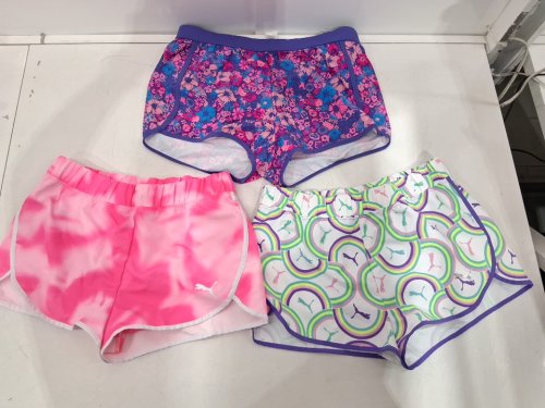 3 ASSORTED GIRL'S SHORTS - EXTRA LARGE (14/16) - PURPLE/PINK/GREEN image 2