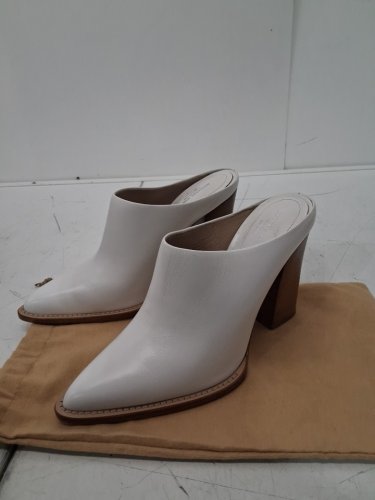 women's michael kors Bond Runway Leather High Block Heel Mules - size 8.5 - white/brown image 4