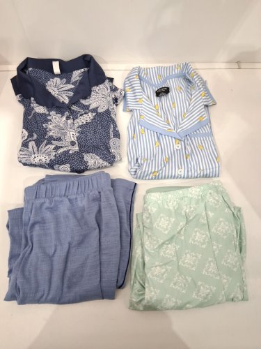 4 assorted women's pajama pieces - long sleeve shirt, short sleeve shirt and 2 long pants - medium - BLUE/GREEN image 2