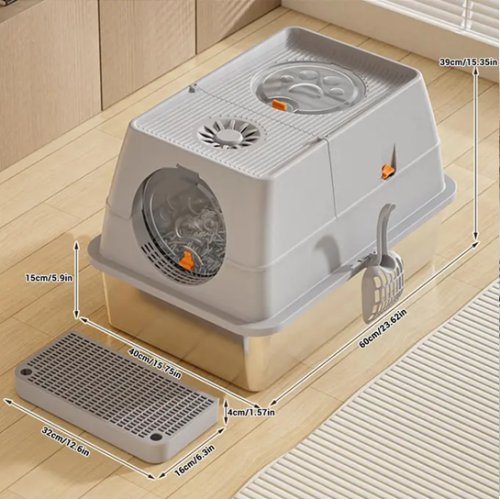 Garvee Large Stainless Steel 2 entry way Enclosed Cat Litter Box with Lid - 15" x 23" - stainless steel (Model: pps_334gvx7j) image 2