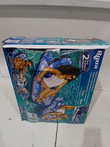 2pk Aqua Luxury INFLATABLE Pool Lounger / RECLINER - 56" - blue STRIPE / WHITE (model: AQL22052PLTEU/ 1819489) image 2