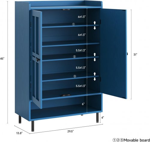 ONBRILL 6-Tier Shoe Cabinet with Cross Molding Doors - 45" x 29.5" x 13.8" - Blue (Model: OB-MP-001) image 2