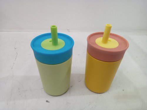 2pk Owala insulated tumbler cups with leak proof straws - 12oz - green\ORANGE image 2
