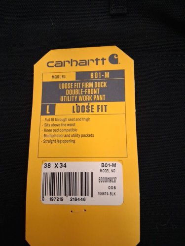 MEN'S CARHARTT LOOSE FIT FIRM DUCK DOUBLE FRONT WORK PANTS - 38W x 34L - BLACK (STYLE: B01-M) image 5
