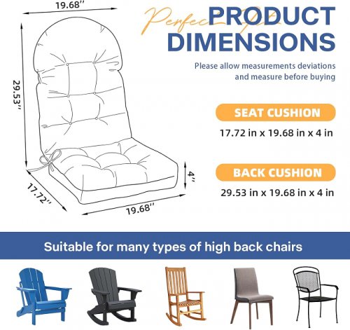 2pk outdoor adirondack chair cushions - 29.53" x 19.68" x 4" - navy blue image 2