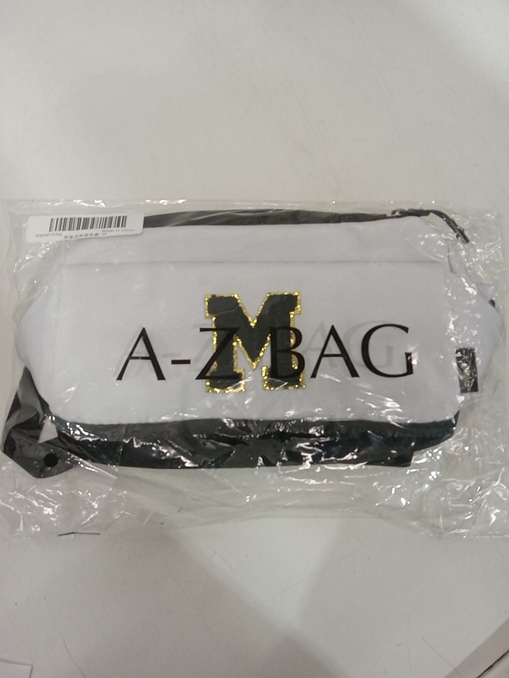 2pc A-Z BAG Travel Toiletry/MAKEUP bag With rfid - bold letter M - white/black image 3