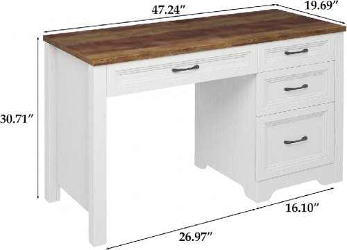 farmhouse 5 drawer desk for office Rustic Executive Desk with Storage - brown/white (model:da0933wb01a) image 2