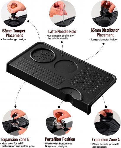 Non-Slip Heat-Resistant Silicone Tamping Mat for Espresso with Raised Edge - 5.5" X 1" X 10" - BLack image 2