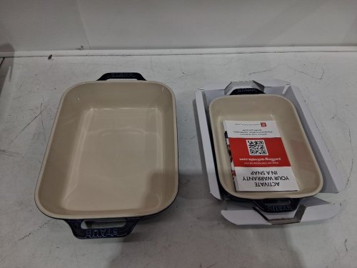 2PC STAUB CERAMIC GRATIN BAKING DISH SET - 7.5" x 6"/10.5" x 7.5"/ 13" x 9" - DARK BLUE image 3