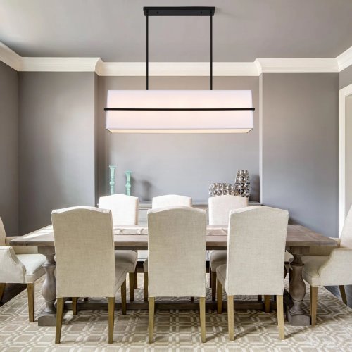 Ajanee 5-Light Rectangular Chandelier with Fabric Shade -11.'' x 39.3'' x 39.3'' - White/Black image 2