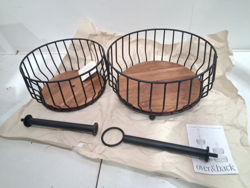 over & back 2-tier wire metal fruit basket - black/acacia wood (model : 1986459) image 4