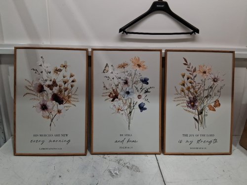3PC chditb boho  floral christian scripture wooden framed wall art / painting - 16"x 24" - multicoloured (style : B0GQGPBS64) image 3