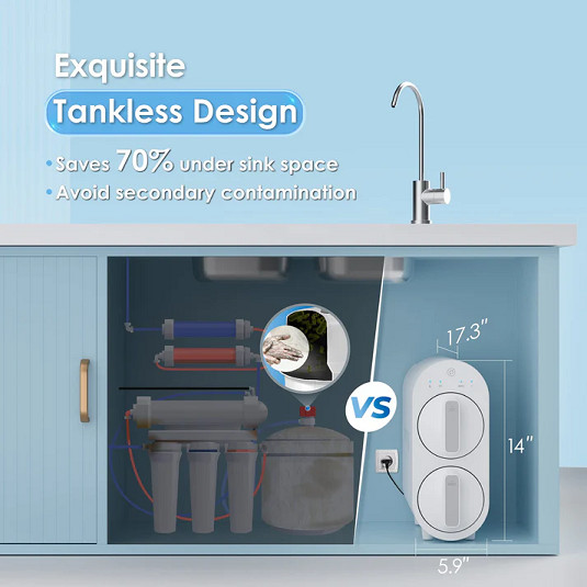 WATERDROP G2 RO REVERSE OSMOSIS WATER FILTRATION SYSTEM TANKLESS REDUCES TDS, 1:1 PURE TO DRAIN - 400GPD - 100PSI - 110V-240V - WHITE - (MODEL:WD-G2-W) image 5