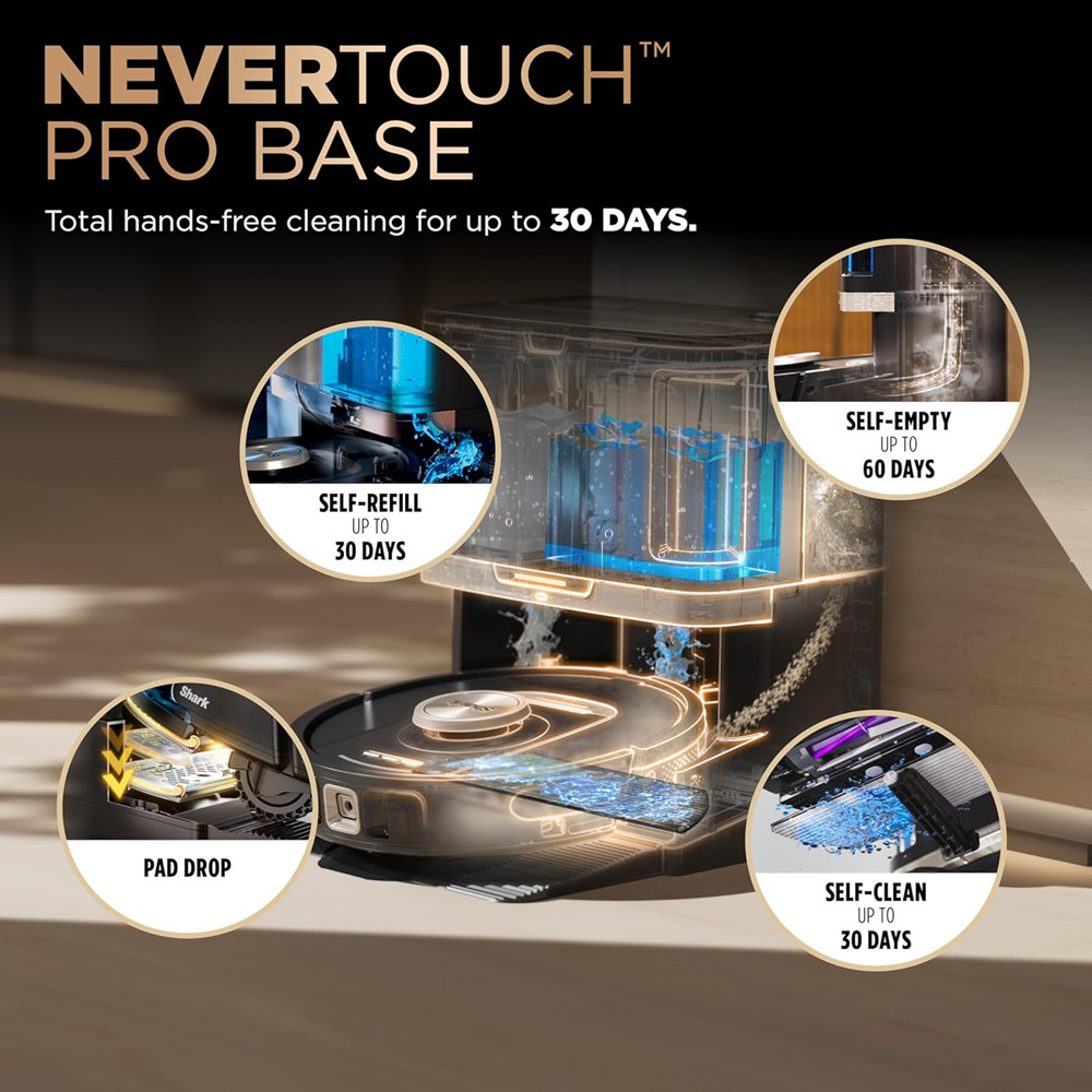 SHARK POWERDETECT 2-IN-1 ROBOT VACUUM AND MOP WITH NEVERTOUCH PRO BASE - SELF EMPTYING, SELF REFILLING AND SELF CLEANING BAGLESS ROBOT VAC - BLACK (MODEL: RV2820ZECA) image 3