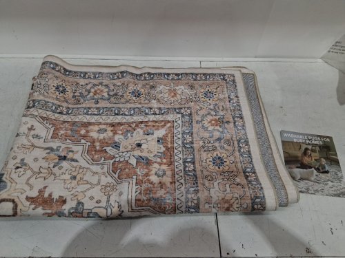 loongrug indoor non-slip washable boho area rug- 8ft x 10 ft- beige/blue image 4