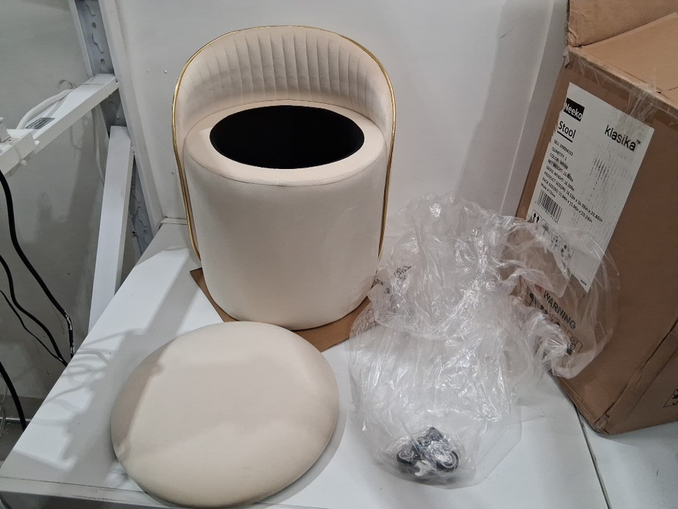 KLASIKA UPHOLSTERED VELVET VANITY STOOL WITH SWIVEL WHEELS - BEIGE (MODEL: NEEKO) image 2