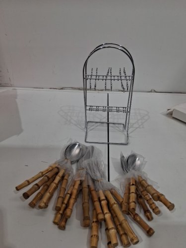 25PC Bamboo Silverware Set with Holder - holds a serving of 6 - silver (model:E-zhuzi46) image 3
