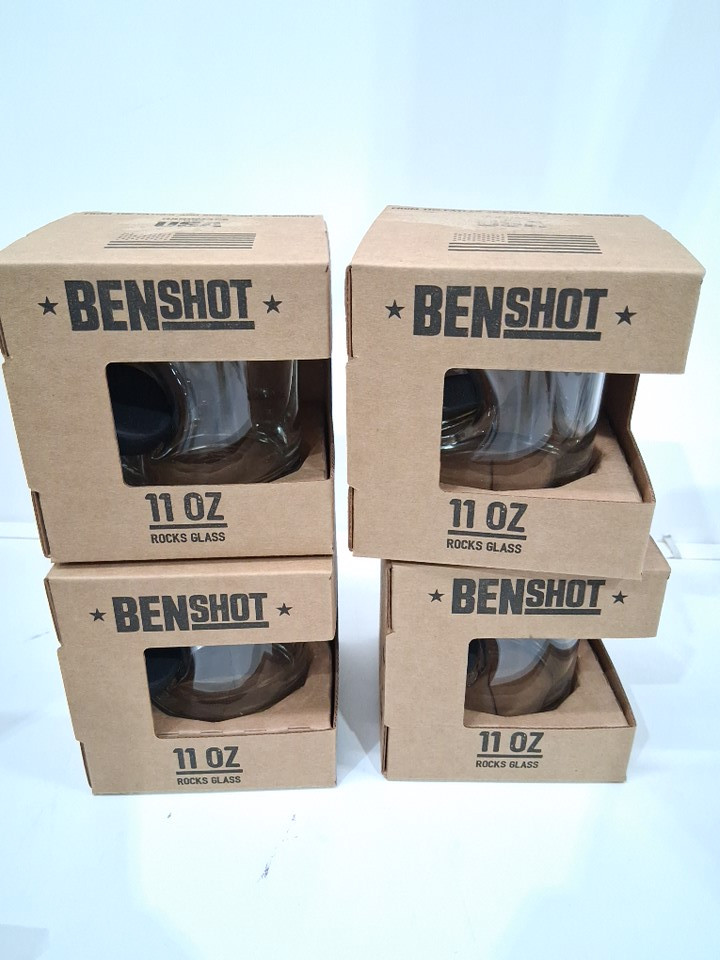 4 mini hockey puck embedded whiskey glasses - 11oz each - clear/black image 2