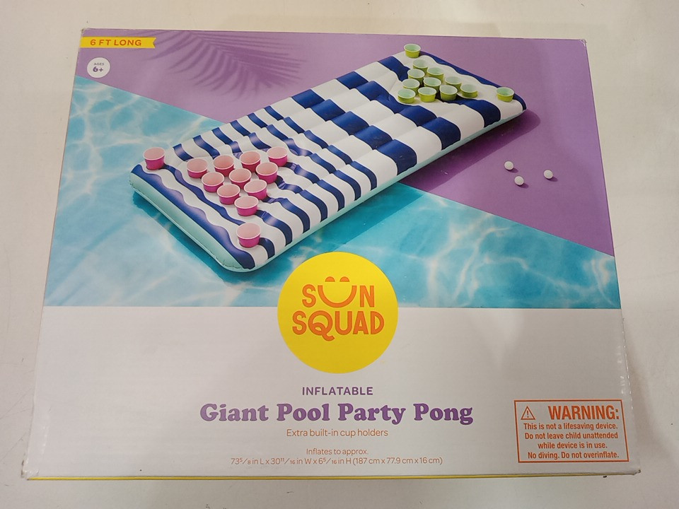 Sun Squad Inflatable Giant Pool Party Pong - 6ft - blue / white stripes image 2