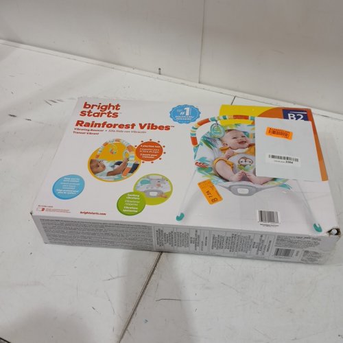 BRIGHT STARTS PORTABLE 3-POINT HARNESS VIBRATING BOUNCER WITH TOY-BAR - RAINFOREST VIBES (MODEL: 12227) image 2