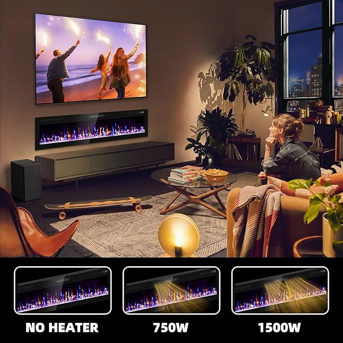 Zionheat Electric Fireplace insert - 1500W - 72" - black (model: hkfp006-72h) image 3