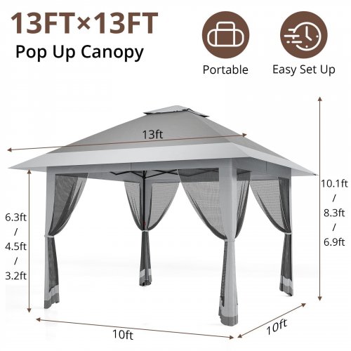 garvee pop up outdoor canopy tent with mosquito netting - 13ft x 13ft - grey - (model: pho_12c3sslw) image 2