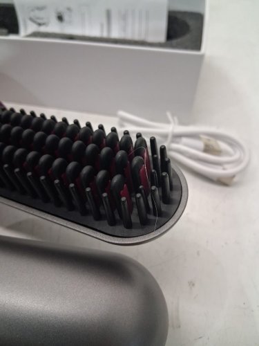 veganova Portable Cordless Hair Straightener Brush with 3 heat settings - grey/pink image 3