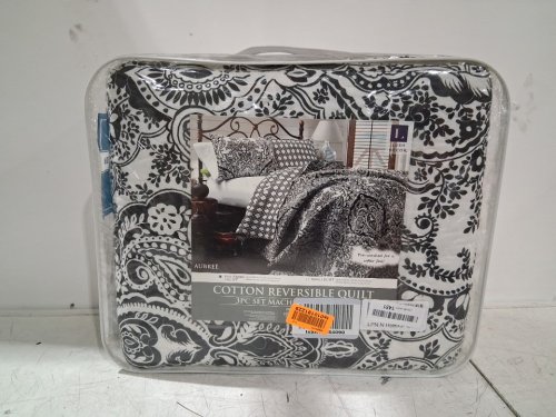 3PC LUSH DECOR AUBREE QUILT PAISLEY DAMASK REVERSIBLE BEDSPREAD SET - FULL/QUEEN - BLACK & WHITE MODEL: C16879P13-000 image 2