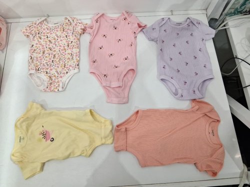 5 assorted baby ONESIES - 9m - PINK/ORANGE/YELLOW/PURPLE image 2