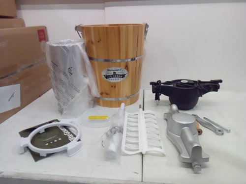 elite gourmet old fashioned wood bucket electric ice cream maker with die‑cast hand crank - 6qt - pine (model: eim916) image 3