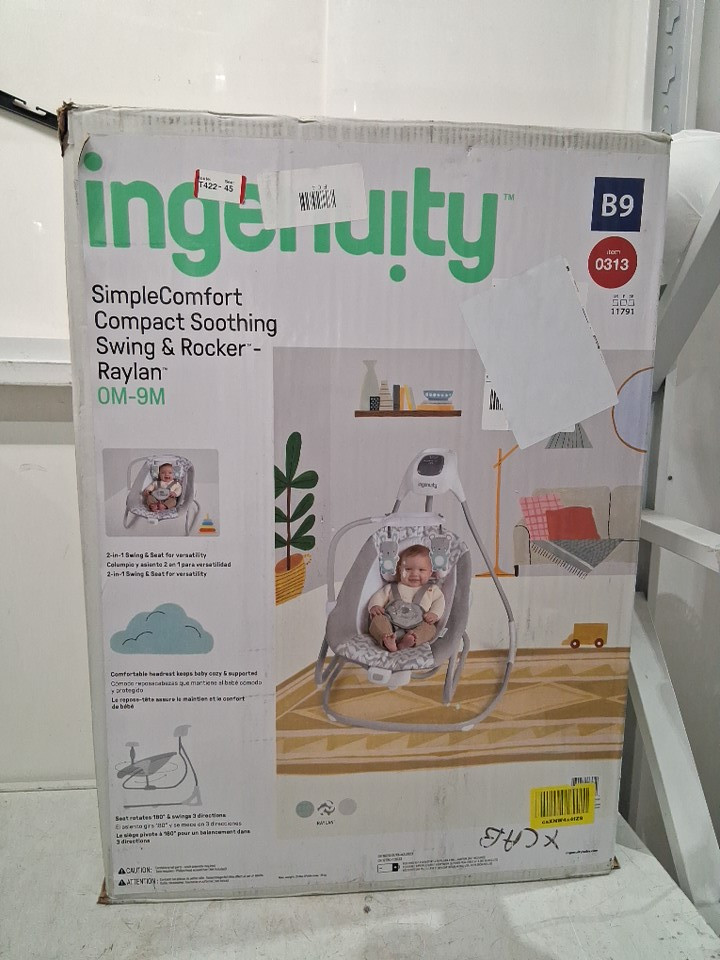 INFANT INGENUITY SIMPLECOMFORT CRADLING ROCKER PLUG-IN SWING WITH SOOTHING VIBRATIONS AND 6 SPEEDS - RAYLAN - WHITE/GREY (MODEL: 11791 0313) image 2