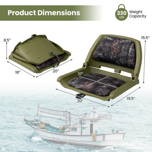 Marine-Grade PVC Folding Low Back Boat Chair Seat - 330LBS CAP - 20" x 19.5" x 15.5" - Green (Model: NP12115GN) image 2