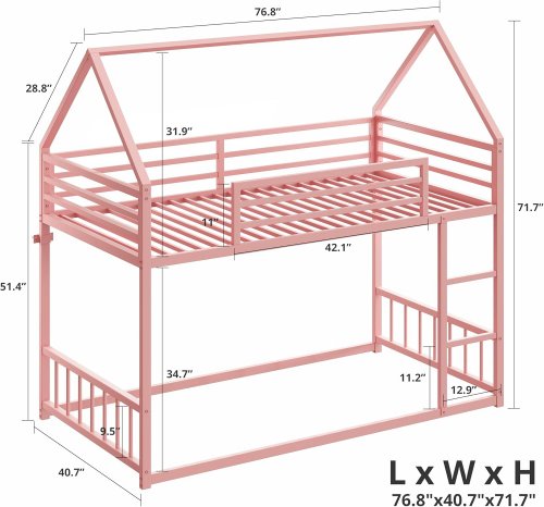 LIKIMIO Bunk Bed with Ladder and Guardrail - Twin - Pink image 2