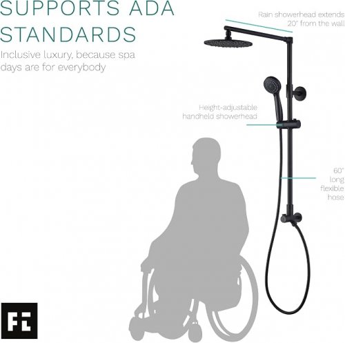 Fennocasa Polaris 3 Rain Shower System 8” Rainfall Shower Head 3-Setting Handheld Spray, Height Adjustable - 17.6" x 14" - black - (model: image 2