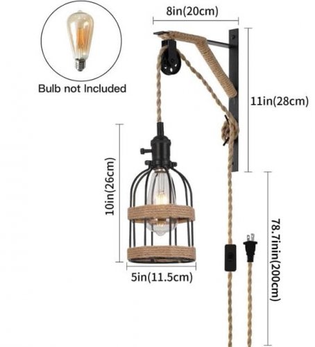 2pk SEEBLEN Plug in Wall Rustic Metal Cage Sconce - 5" x 10" - brown image 2