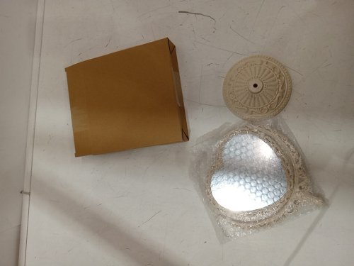 vintage Mini heart shaped cosmetic tabletop mirror - 10" x 6" - off white image 2