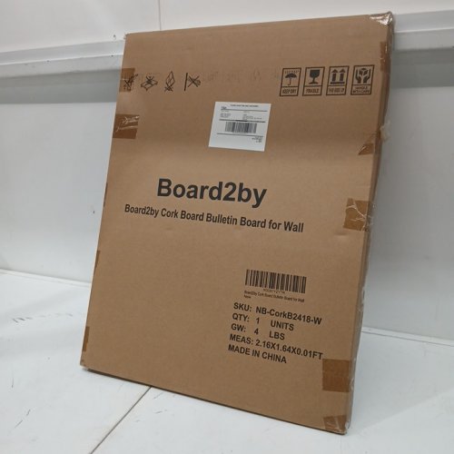 Board2by Cork Board Bulletin Board - 24" x 18" - brown/white image 2