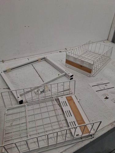 2-TIER STEEL WIRE COUNTERTOP STORAGE RACK WITH WOOD-LOOK FRONT PANELS - 12.5" X 14.5" - WHITE (MODEL: XGBR-TZKSUSRRWB2HW) image 4