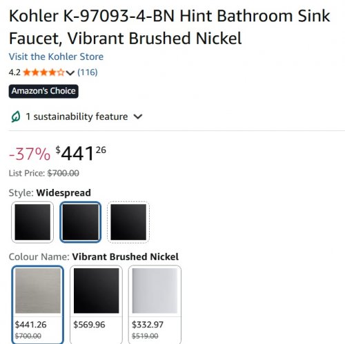 Kohler Bathroom Sink Faucet - Silver (Model: K-97093-4-bn) image 2