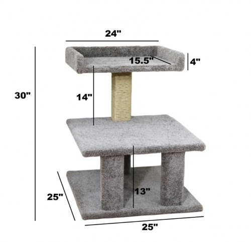 New cat condos 3-tier cat stand with scratching post - 25" x 25" x 30" - grey image 2