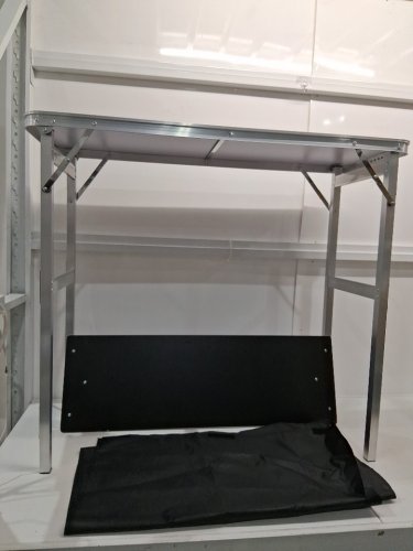 VEVOR FOLDING TABLE FOR BAR/TRADE SHOWS/HOME WITH CARRY BAG VELCRO FABRIC SHIELD AND SHELF - 38" X 34" X 15" - 110LB CAP - BLACK/SILVER - (MODEL: DX9930) image 2