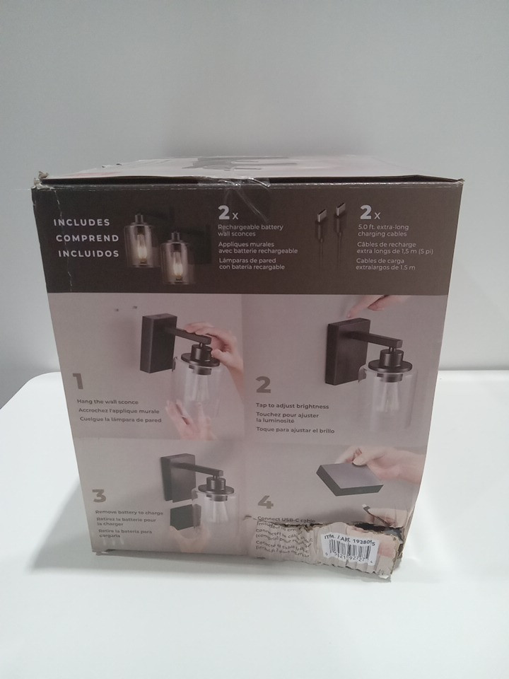 2PK globe Rechareable scones light fixture with removable batteries - dimmable - 18-72hrs - LED - 2700k - 250LM - matte black (model: 1938095) image 7