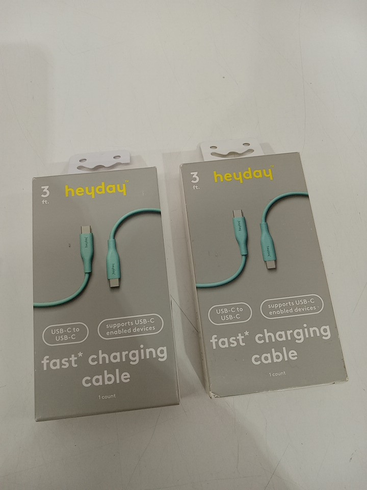 2 HEYDAY fast charging USB-C to USB-C cables - 5v - 3FT - teal image 2