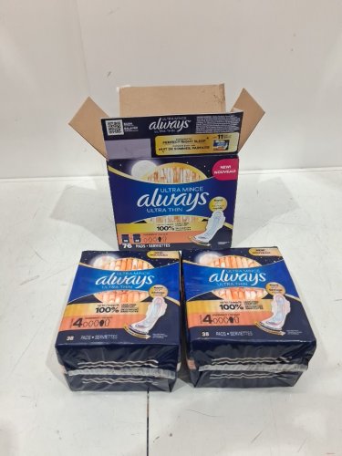 76pk Always Ultra Thin Overnight Pads Unscented with Wings (model: 975107) image 3