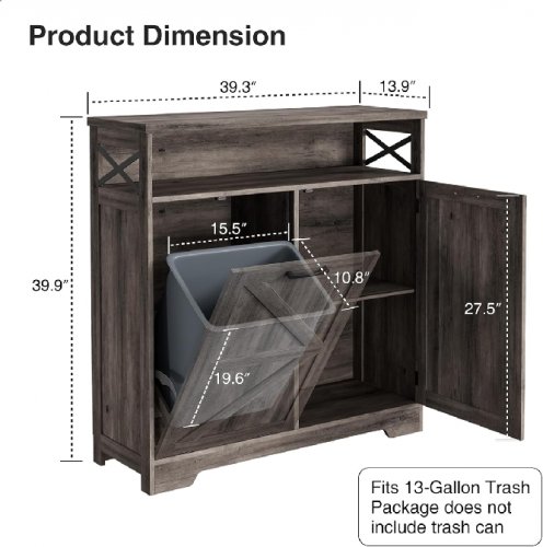 Befrases Tilt Out Trash Can Cabinet Farmhouse Kitchen Island Cabinet with Adjustable Shelf for Hidden Laundry Basket - fits a 13gal garbage can - grey (model:J1S041GR01A) image 2