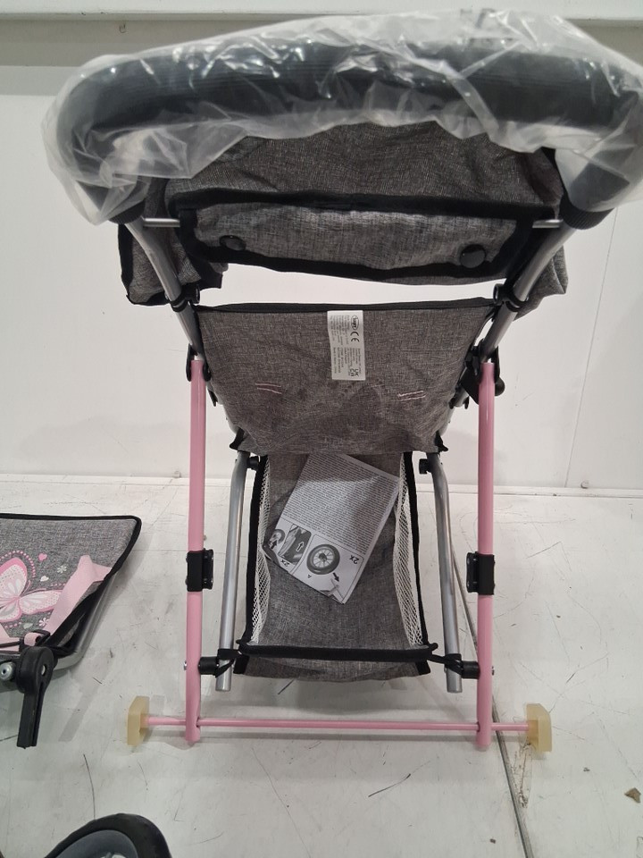 Bayer Duo Double Stroller for Dolls - Sun Canopy - Security Belt - Up to 18” - Grey / Pink image 4