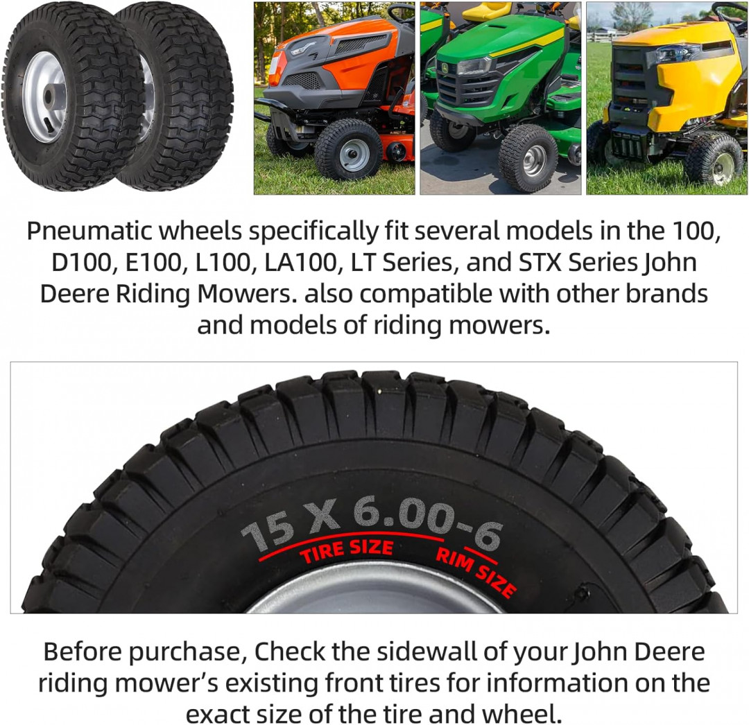 2pk ar-pro 15 x 6.00-6 Front Tire Assembly for various Riding Mower Lawn Tractor - 3" Centered Hub - 3/4" Sintered Iron Bushings - 400LB MAX - black/grey (model: 15x6.00-6 F tire) image 2
