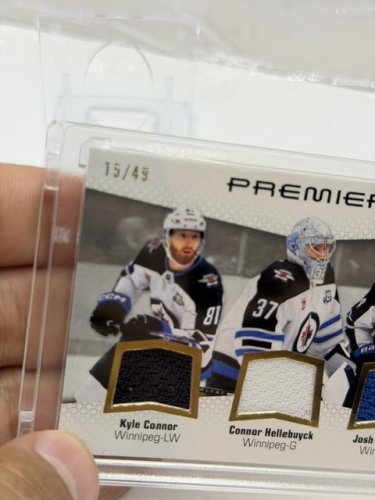 GAME USED TRIPLE PATCH HOCKEY MEMORABILIA CARD OF KYLE CONNOR, CONNOR HELLBUYCK AND JOSH MORRISSEY image 5